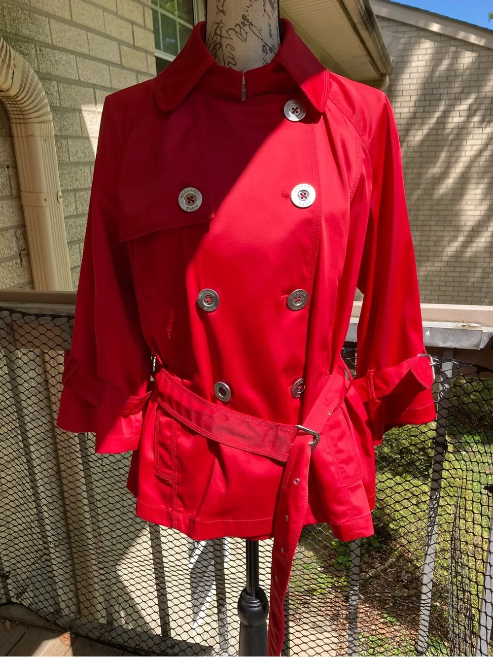 Michael Kors Red Belted Cropped Trench Coat Silver Hardware
